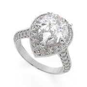 Beatrice Pear Cut Halo Pave Knife Edge Milgrain Engagement Ring Setting - Nivetta